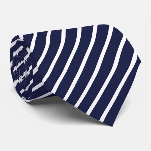 Navy Blue White Diagonal Stripes Stropdas (Opgerold)