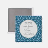 Navy Blue White Diamond Bless Ons huis Magneet (Voorkant / Achterkant)