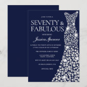 Navy Blue White Diamond Dress, 70ste verjaardag Kaart (Voorkant / Achterkant)