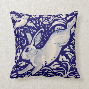 Navy Blue White, die konijnenhare Chinoiserie runt Kussen