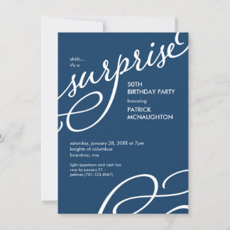 Navy Blue & White Elegant Surprise Birthday Party Kaart