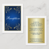 Navy Blue, White en Gold Floral Enclosure Kaart (Voorkant / Achterkant)