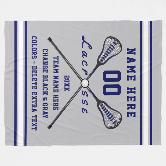 Navy Blue, White en Grey LaCrosse Fleece Blanket (Voorkant (Horizontaal))