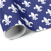 Navy Blue White Fleur de Lis Pattern Cadeaupapier (Rol Hoek)