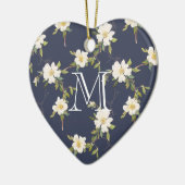Navy Blue White Floral Monogram Keramisch Ornament (Links)