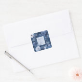 Navy Blue & White Floral Wedding Vierkante Sticker (Envelop)