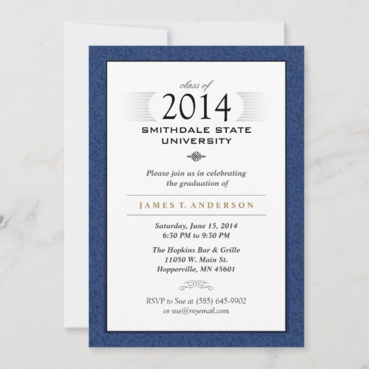 Navy Blue & White Formal Afstuderen Invitation Kaart (Voorkant)