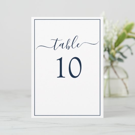 Navy Blue White Formele Elegant Table Number Kaart (Staand voorkant)