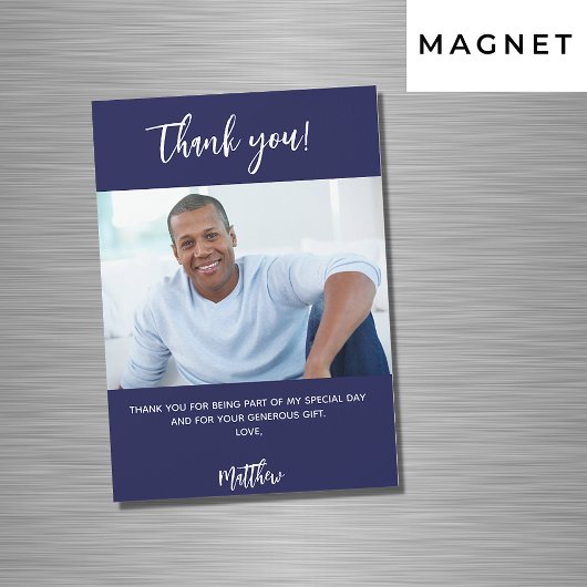 Navy blue white foto bedankt magnet