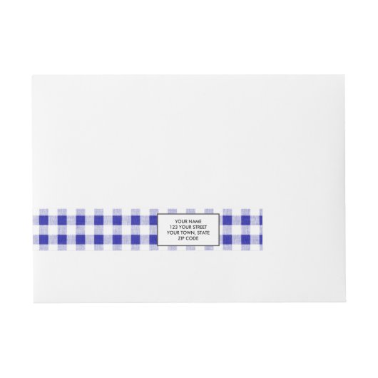 Navy Blue White Gingham Pattern Omwikkelbaar Adreslabel (Voorkant)