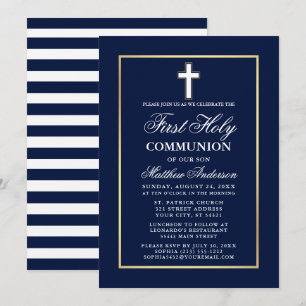 Navy Blue White Gold Lijst Eerste Heilige Communie Kaart