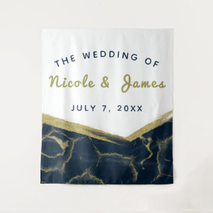 Navy Blue White & Gold Marble Chic Modern Wedding Wandkleed