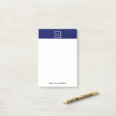 Navy Blue White — Griekse sleutel #1 gevat monogra Post-it® Notes (Op bureau)