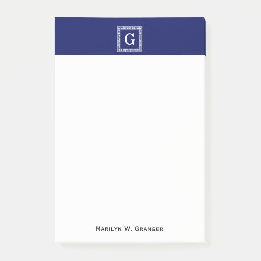 Navy Blue White — Griekse sleutel #1 gevat monogra Post-it® Notes (Voorkant)