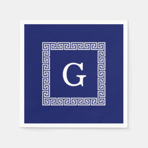 Navy Blue White — Griekse sleutel #1 gevat monogra Servetten