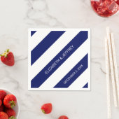Navy Blue White Horiz Preppy Stripe #3 Monogram Servetten (Insitu)