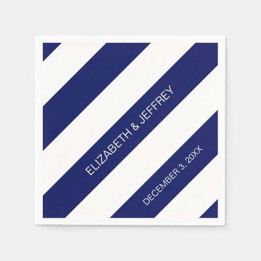 Navy Blue White Horiz Preppy Stripe #3 Monogram Servetten (Voorkant)