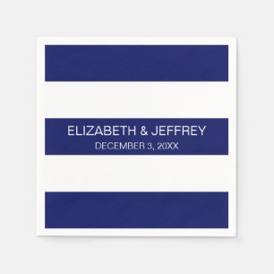 Navy Blue White Horiz Preppy Stripe #3 Monogram Servetten