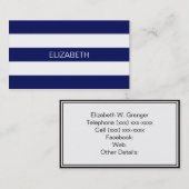 Navy Blue White Horiz Preppy Stripe #3 Monogram Visitekaartje (Voorkant / Achterkant)