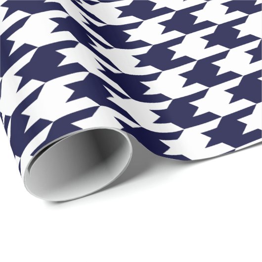 Navy Blue & White Houndstooth Pattern Cadeaupapier (Rol Hoek)