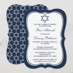 Navy Blue & White Jewish Star van David Bar Mitzva Kaart