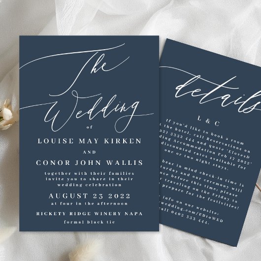 Navy Blue White legant The Wedding Kaart