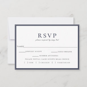 Navy Blue White Lijst Wedding RSVP Meal Choice Kaartje