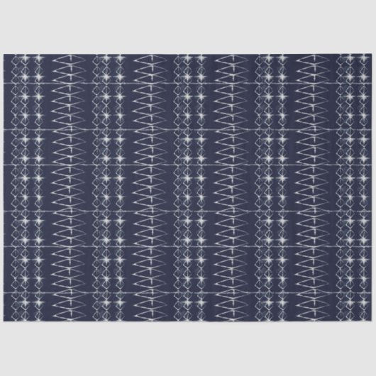Navy Blue White Lines Tie Dye Traditioneel Patroon Tissuepapier (Voorkant)