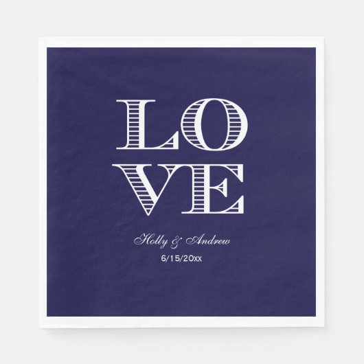 Navy Blue White LOVE Napkins Servetten (Voorkant)