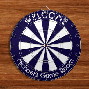 Navy Blue White Man Cave Pub Game Night Dorm Room Dartbord