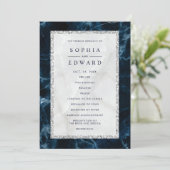 Navy Blue White Marmer Wedding Programme Programma (Staand voorkant)
