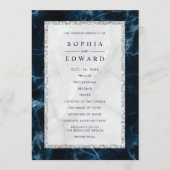 Navy Blue White Marmer Wedding Programme Programma (Voorkant)