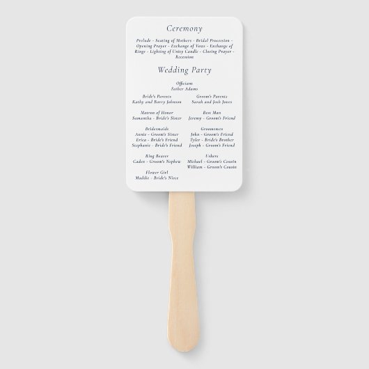 Navy Blue White Minimal Simple Floral Program Handwaaier (Achterkant)