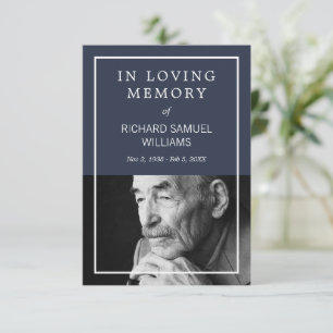 Navy Blue White — minimale fotogebeerkaart Informatiekaartje