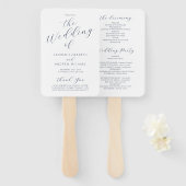Navy Blue White Modern Calligraphy Wedding Program Handwaaier (Voorkant en achterkant)