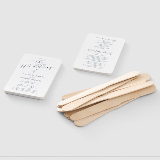 Navy Blue White Modern Calligraphy Wedding Program Handwaaier (Niet-gemonteerd)