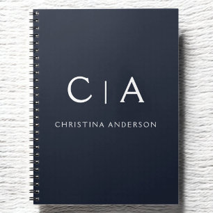 Navy Blue White Modern Elegant Professional Classy Notitieboek