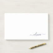 Navy Blue White Modern Script Girly Monogram Naam Post-it® Notes (Op bureau)