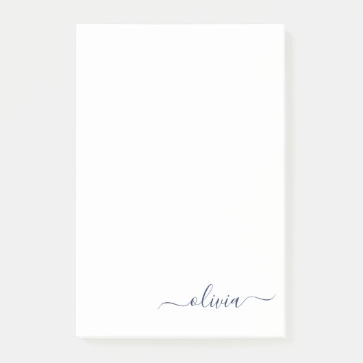 Navy Blue White Modern Script Girly Monogram Naam Post-it® Notes (Voorkant)