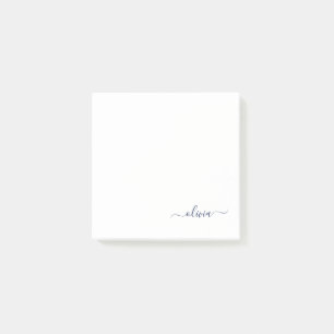 Navy Blue White Modern Script Girly Monogram Naam Post-it® Notes