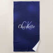 Navy blue white mongram initialen script strandlaken (Voorkant)