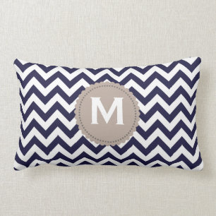Navy Blue White Monogram Chevron Pattern Kussen
