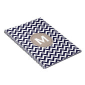 Navy Blue White Monogram Chevron Pattern Notitieboek (Rechterzijde)