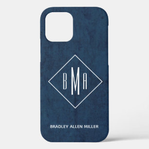 Navy Blue White Monogram, gepersonaliseerd iPhone 12 Hoesje