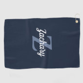Navy Blue White Monogram, gepersonaliseerd Golfhanddoek (Horizontaal)