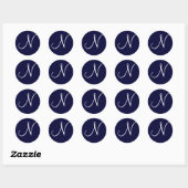 Navy Blue & White Monogram Initiaal "N" Ronde Sticker (Vel)