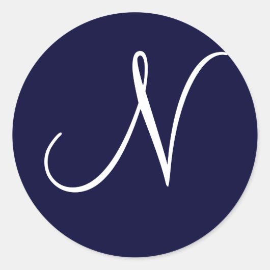 Navy Blue & White Monogram Initiaal "N" Ronde Sticker (Voorkant)