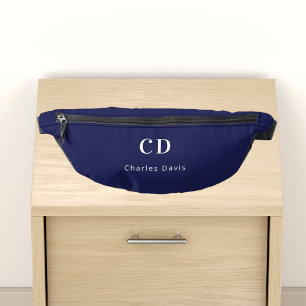 Navy blue white monogram initiaal name heuptasje