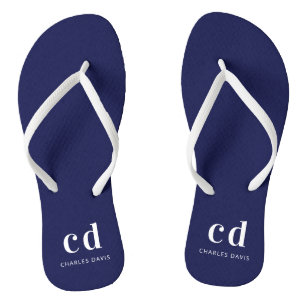 Navy blue white monogram initiaal name teenslippers