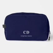 Navy blue white monogram initiaal name toilettasje (Voorkant)